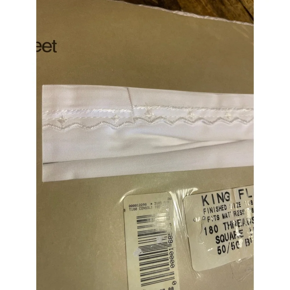 WestPoint Stevens King Flat Sheet White No-Iron 180 TC Cotton Blend Embroidered
